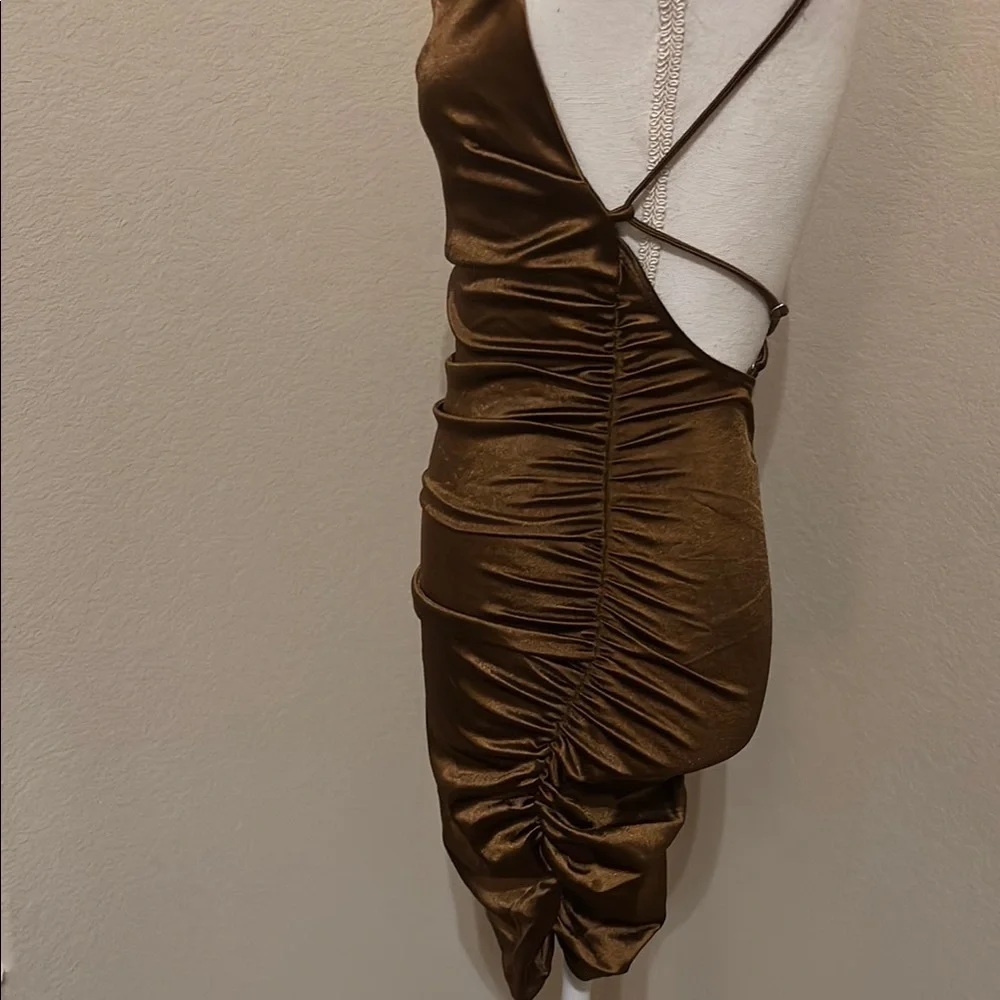 Elegant Brown Satin Dress - Picture 9 of 10